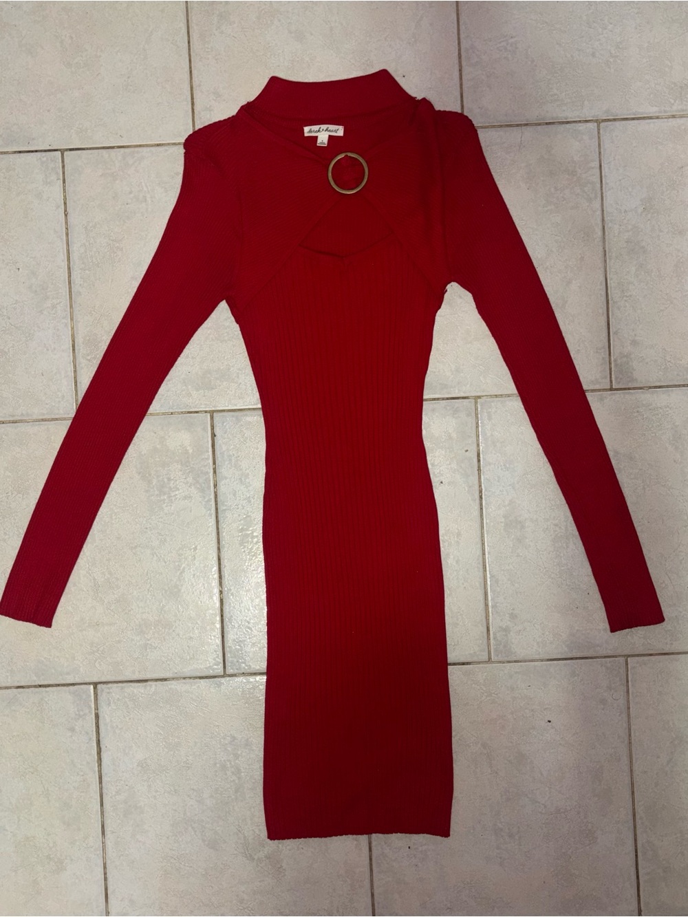 Red ribbed body con dress